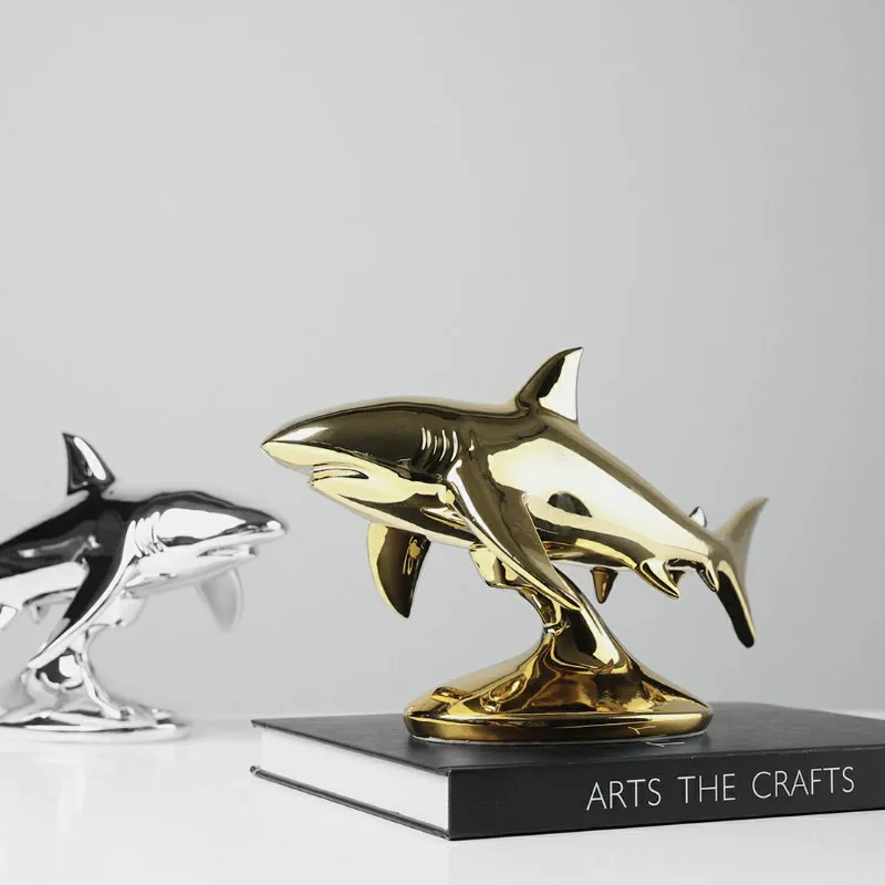 Modern Electroplated Gold And Silver Creative Shark Ornament Home Accessories Living Room Children'S Room Tabletop Art Ornament