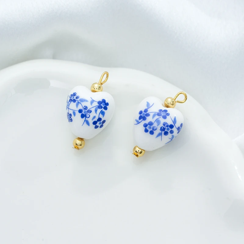 5Pcs Blue printing Ceramic Pendants Adorable Ceramic Charms, DIY Jewelry, Necklaces, Earrings, Keychains