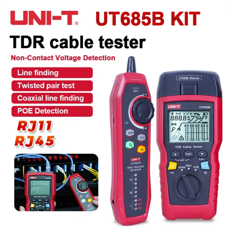 UNI-T UT685B Kit TDR Cable Tester LCD Display POE Coaxial Network Line Finder RJ45 RJ11 Detector Length Sequence Detector