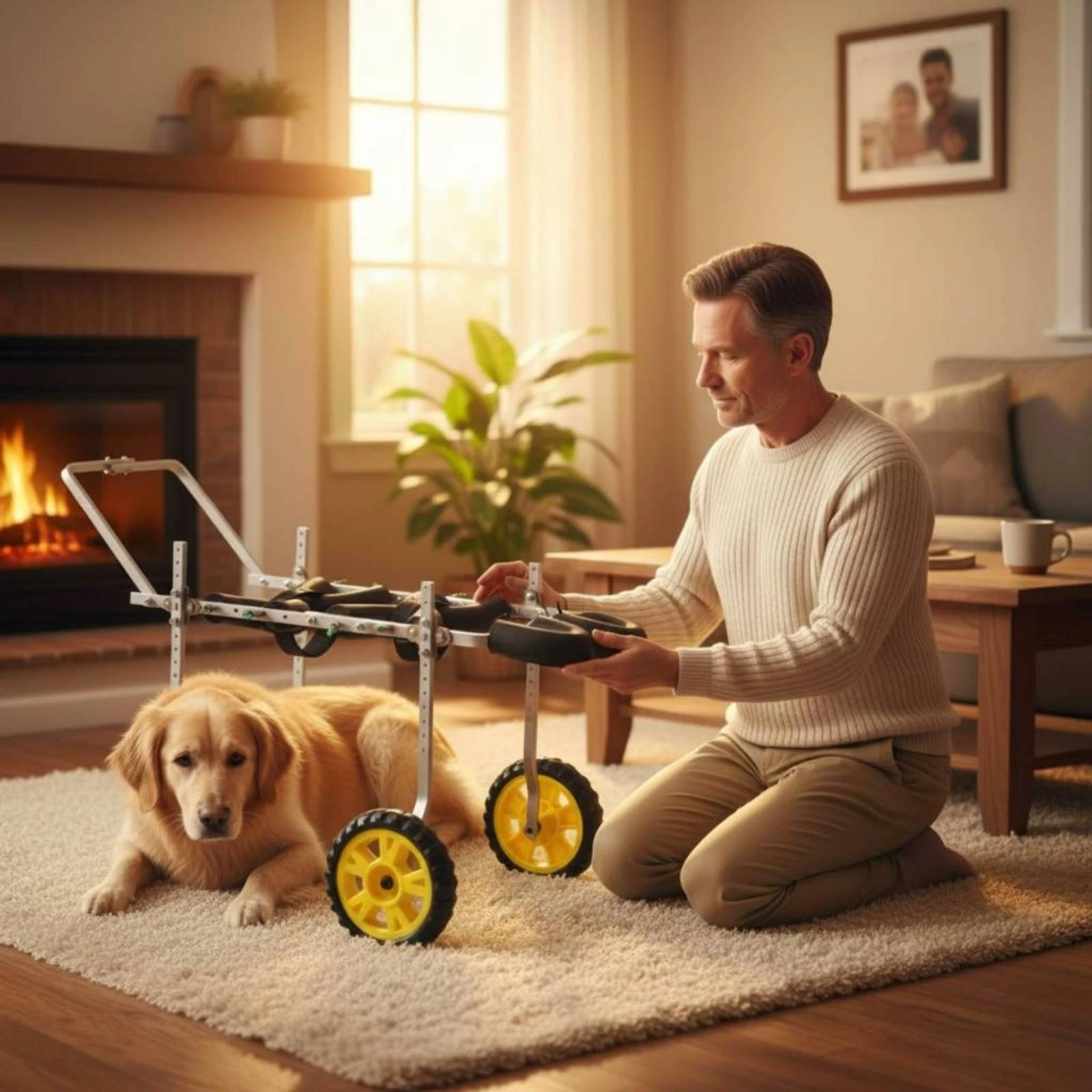 四輪犬用車椅子滑り止めホイール付きペット移動補助具（リハビリ用）