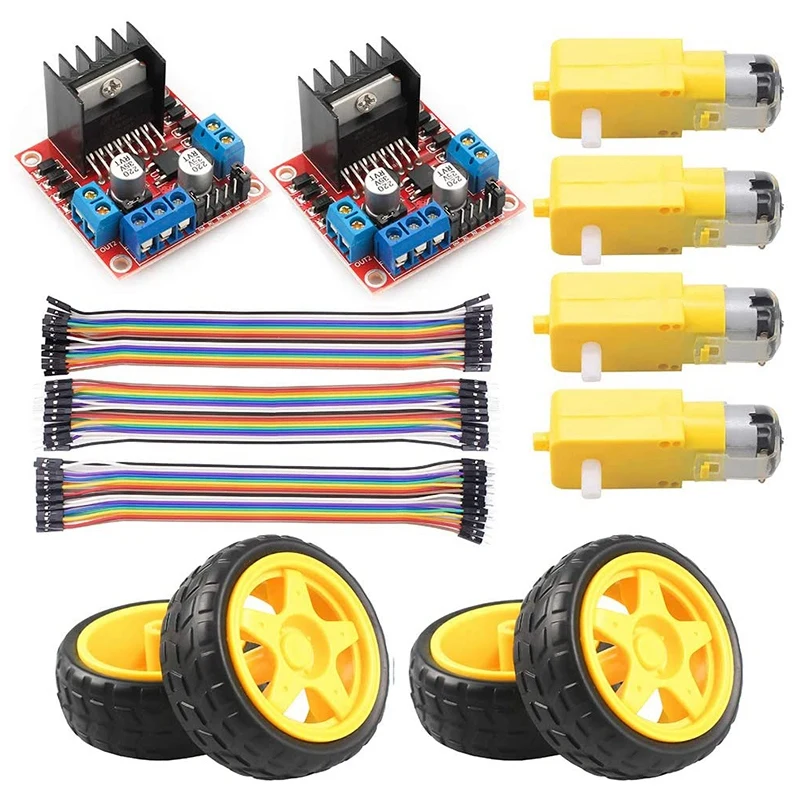 L298N Motor Drive Controller Board Stepper Motor Control Module Dual H-Bridge with DC Motor Wheel for Arduino