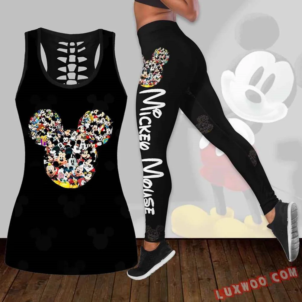 

Disney Stitch Women's Hollow Tanktop Leggings Yoga Set Summer Fitness Leggings Tracksuit Disney Cutout Tank Top Leggings Set2025