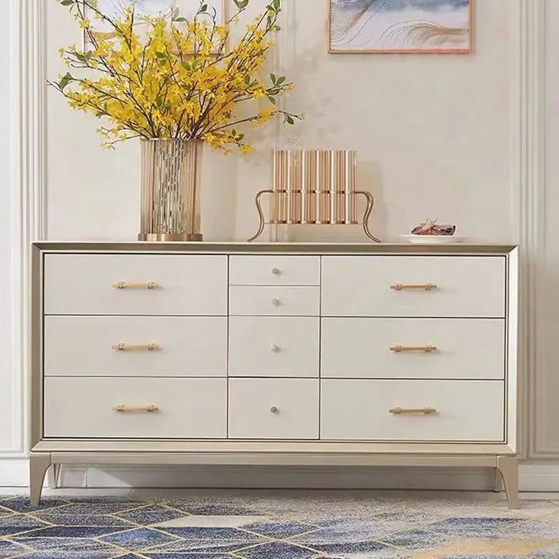 

American light luxury solid wood chest modern simple white living room drawer locker bedroom wall storage cabinet