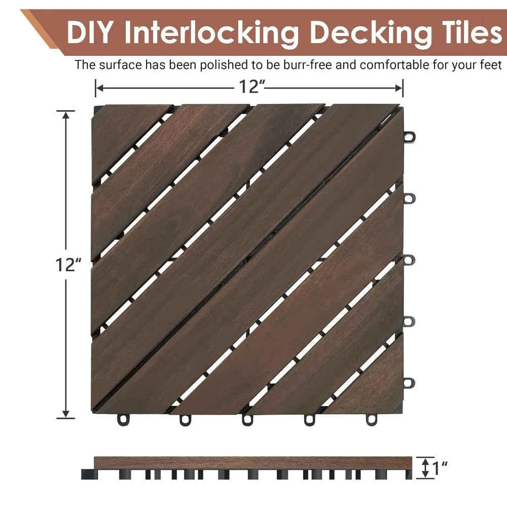 54 PCS Solid Acacia Wood Interlocking Patio Deck Tiles Outdoor for Balcony Garden