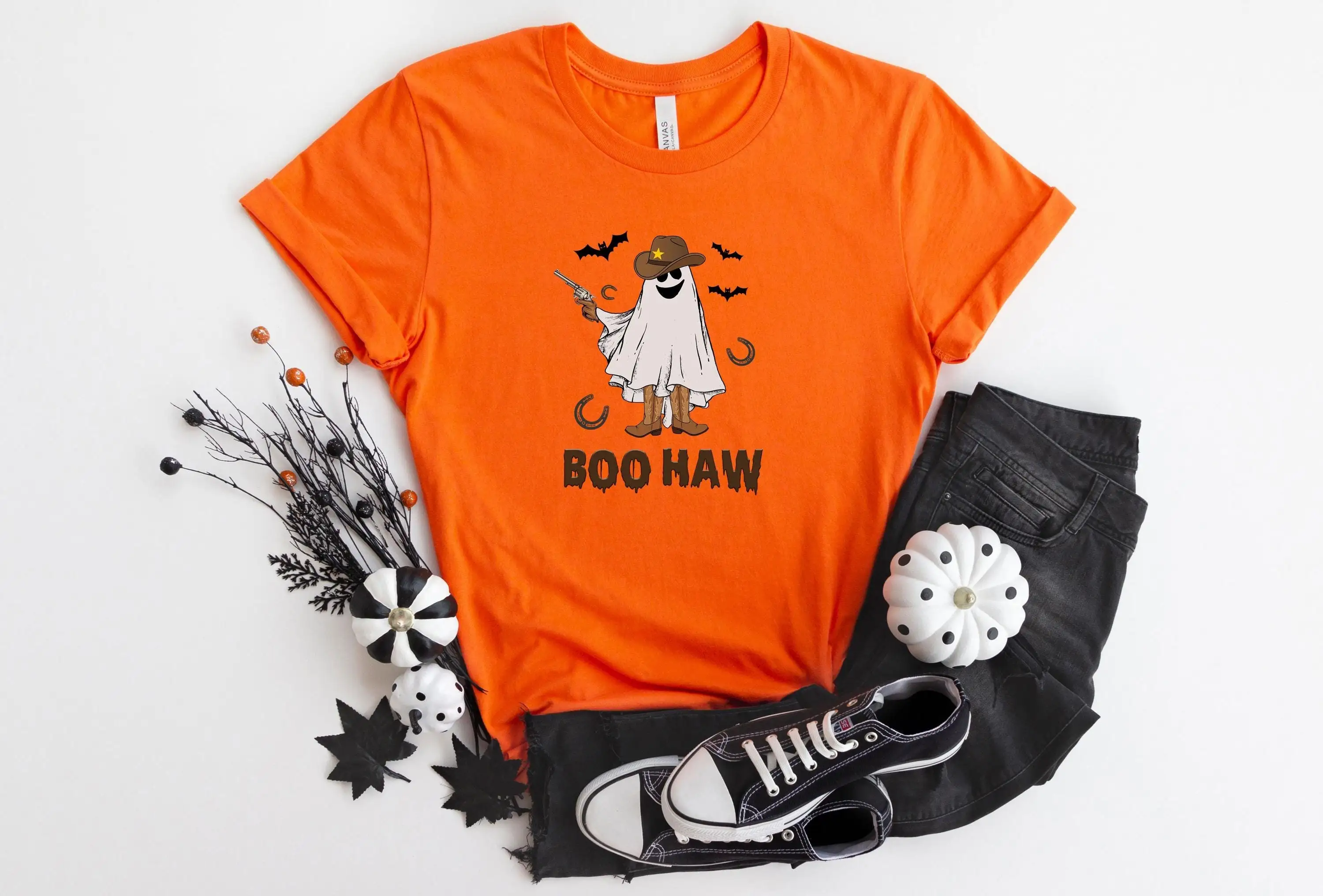 Boo Haw T Shirt Funny Halloween Cute Ghost Outfit Fall Spooky Season Party