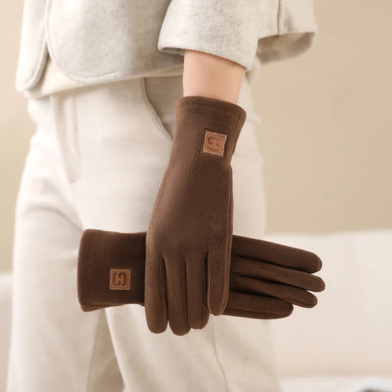 Solides Polarfleece für Damen, Winter, Outdoor, Radfahren, Fahren, Touchscreen, warm halten, Vollfinger-Handschuhe, winddicht, winddicht, kältebeständig