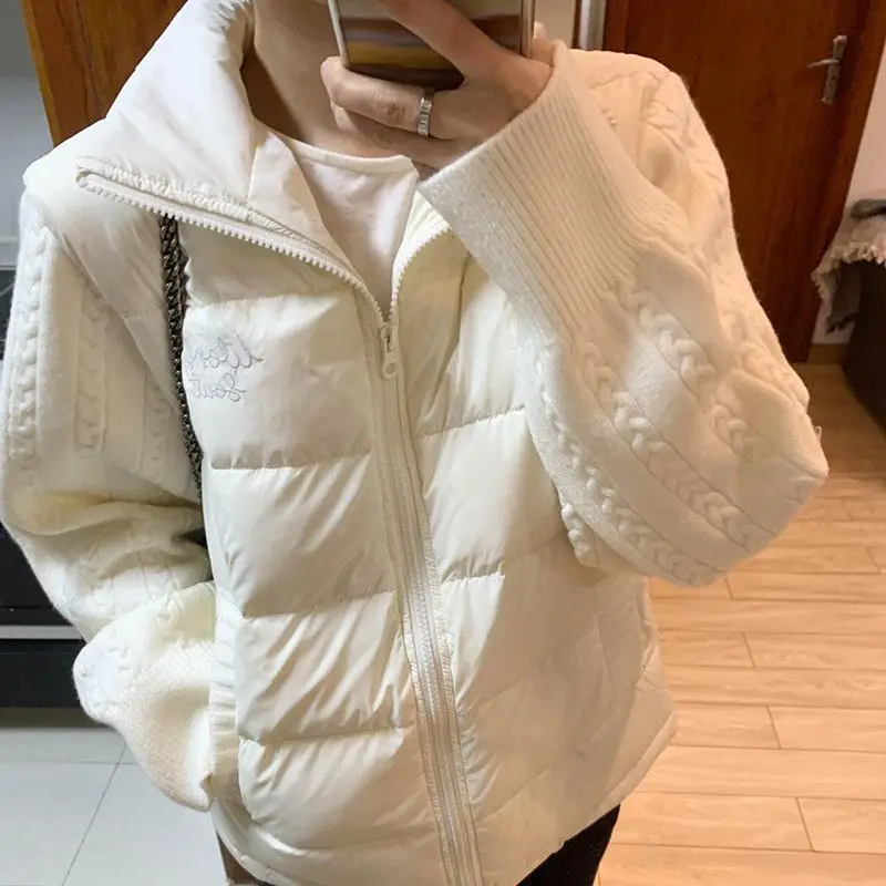 Sweet Women Cotton Jacket with Y2K Korean Version Design Spliced Stand Up Collar Winter Warm and Thick Eisure Cotton Jacket Gift