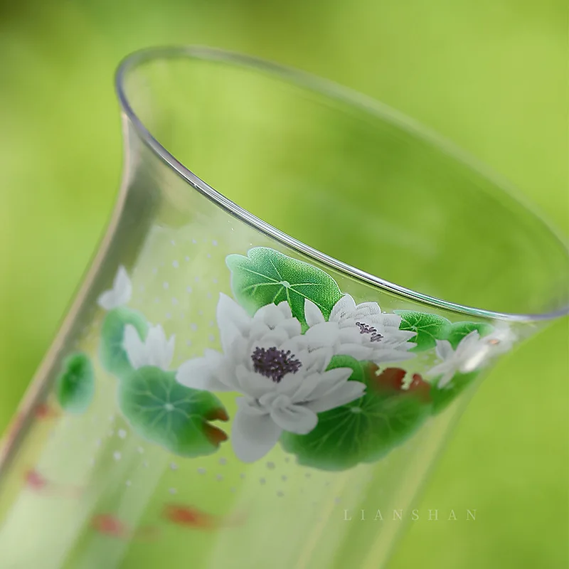 

Чашка для чая «Рыбка, играющая с лотосом», зеленый чай, стеклянная чашка для воды, персональная высокая чашка для чая, чашка для ароматного чая/вина