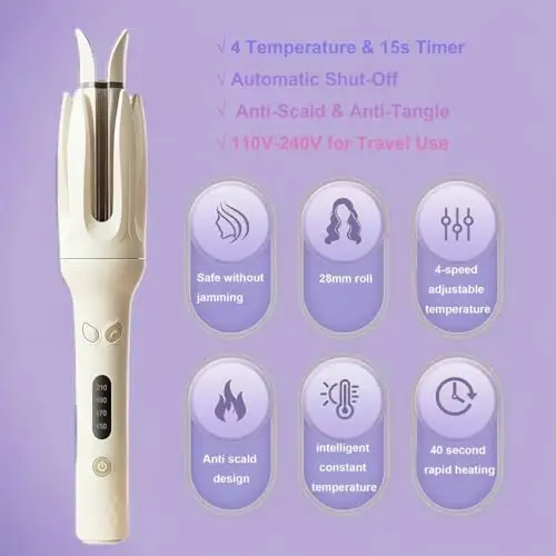 28mm Automatic Hair Curler Negative Ions Electric Ceramic Curling Hair Stick Rotating Curl Waves Anti-Tangle Curling Iron Styler