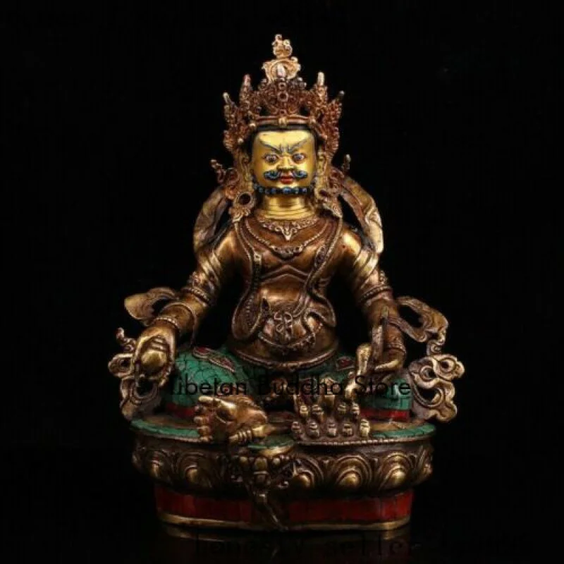 Tibet bronze Gilt turquoise Yellow Jambhala god Mahakala mouse rat buddha statue