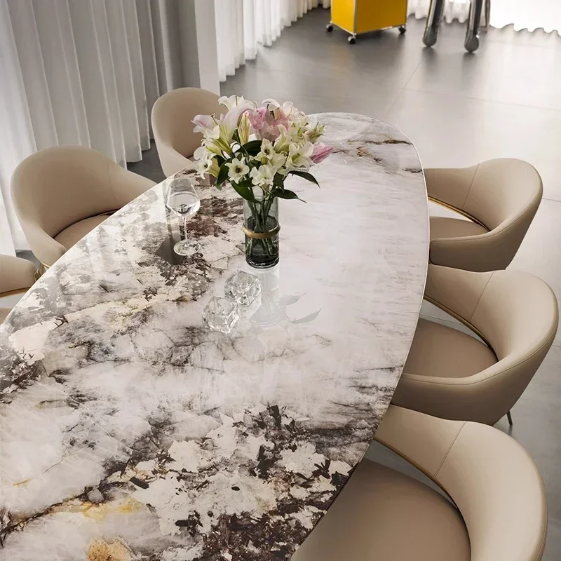 Light luxury marble dining table Pandora natural luxury stone dining table water drop special shape