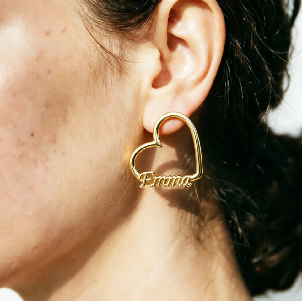 

Personalized Earrings 2026 Trend Woman Custom Stainless Steel Heart Name Gold Silver Stud Earrings Jewelry Personalized Gifts
