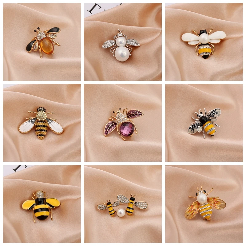 

Vintage Fashion Bee Insect Brooch Colorful Enamel Crystal Rhinestone Animal Brooch for Women Men Statement Jewelry Wholesale