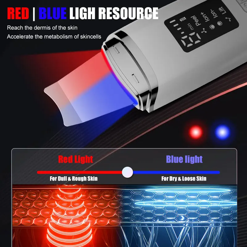 New Ultrasonic Skin Spatula EMS Positive Negative Ion Facial Blackhead Remove Color light Skin Lift Firm Extraction Scrubber