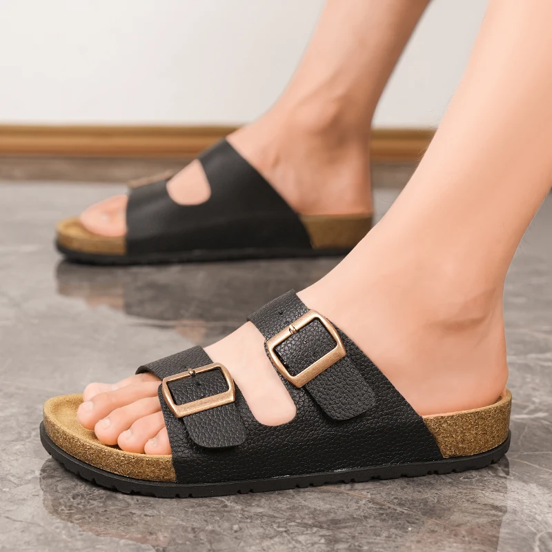 

Классические замшевые сандалии на пробковой резиновой подошве, нескользящие сандалии на мягкой подошве с регулируемой пряжкой, пляжные тапочки для отдыха для пар, сандалии