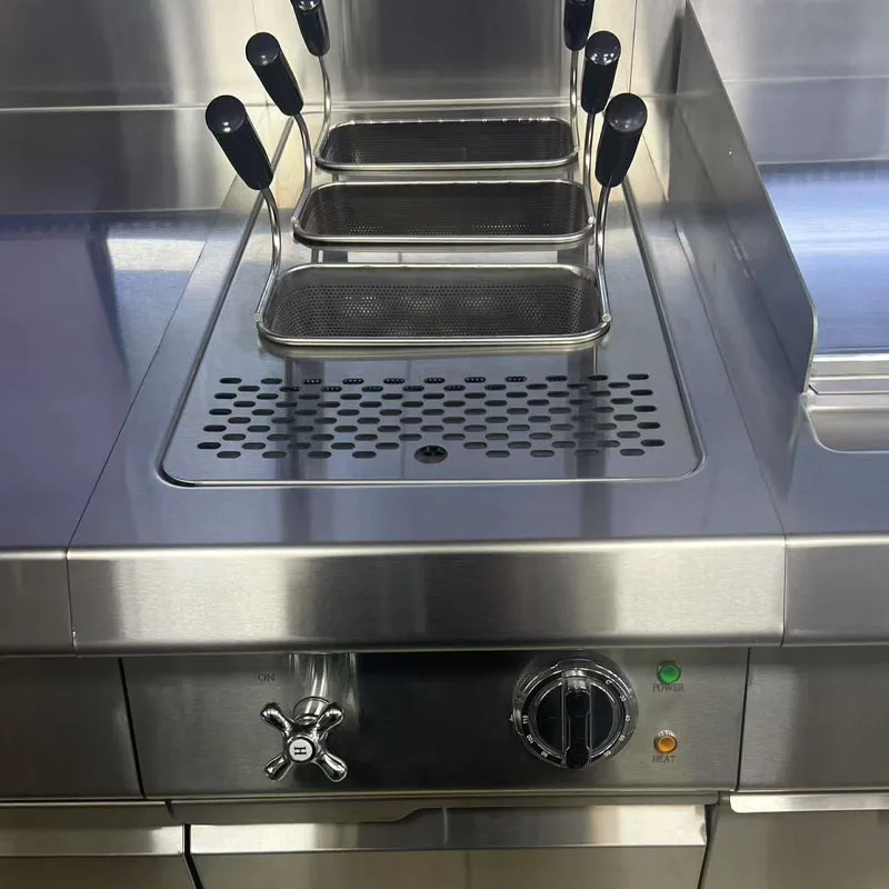Luxury 700-Series Electric Single-Cylinder Pasta Cooker with Stainless Steel Wood Cabinet for Hotel & Restaurant Western Kitchen