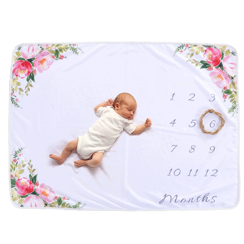 

Monthly baby Milestone Blankets Photography Props Swaddle Wrap Newborn Fashion Bathing Towels Flower Printed Cute Soft Blanket