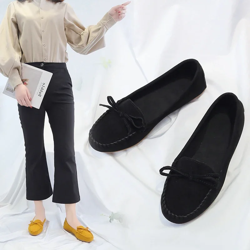 Modische Damen-Slipper mit Rundzehe und Schleife, Weiche Sohle, Slip-On Mokassins, Tägliche Freizeitschuhe – Detail 2