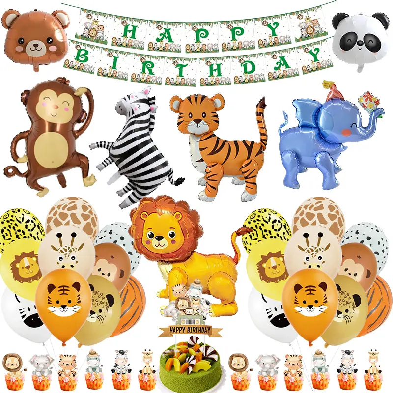 Dschungeltier-Ballons Riesige Affen-, Löwen-, Tiger-, Giraffen-Folienballons Hintergrundvorhänge Kindergeburtstag Party-Dekor Zubehör – Detail 1