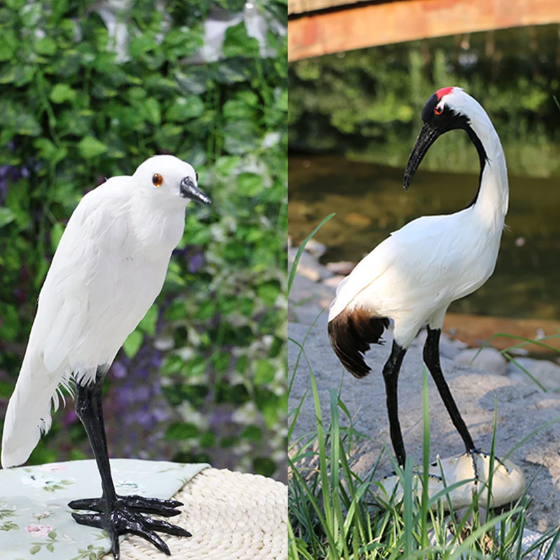 Simulation Bird Model Plastic & Furs Red-crowned Crane Egret Peacock Handicraft,Decoration Toy Home Garden Decoration Gift P1586