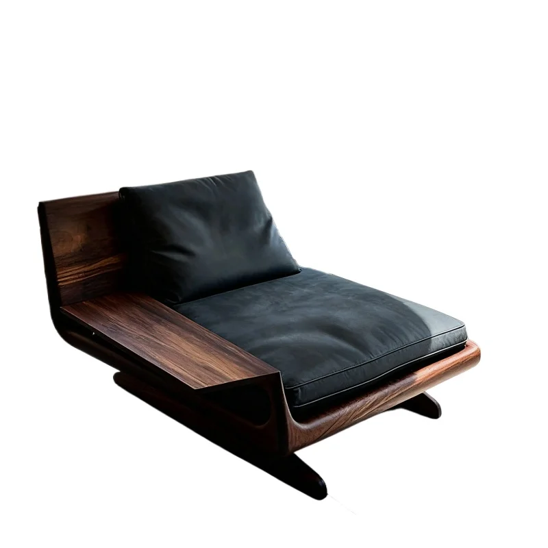 Simple Black Walnut Solid Wood Sofa Chair Single Seat Leather Backrest Chair
