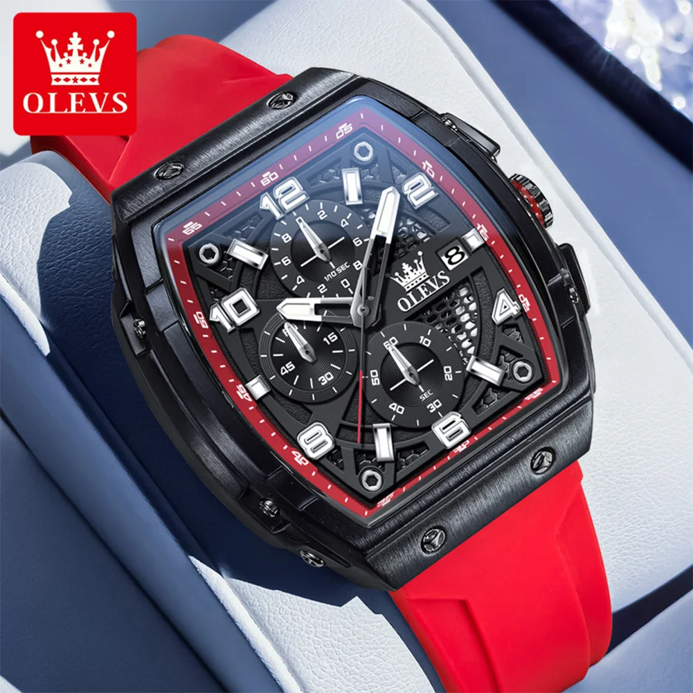 

OLEVS 2976 Mens Watch Multifunctional Quartz Watch Silicone Strap Sports Waterproof Luminous Watches For Man Gifts Reloj