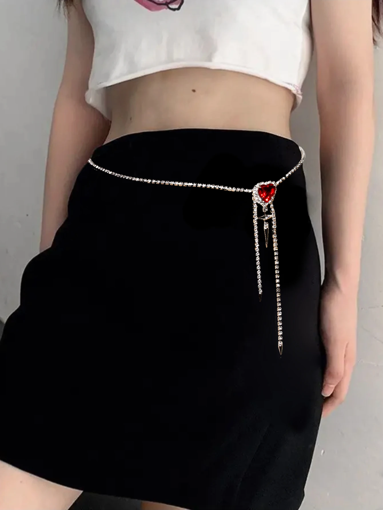 Luxury Cross And Heart Shaped Rhinestone Waist Chain Jewelry Red For Women Fashion Waist Chain New Product