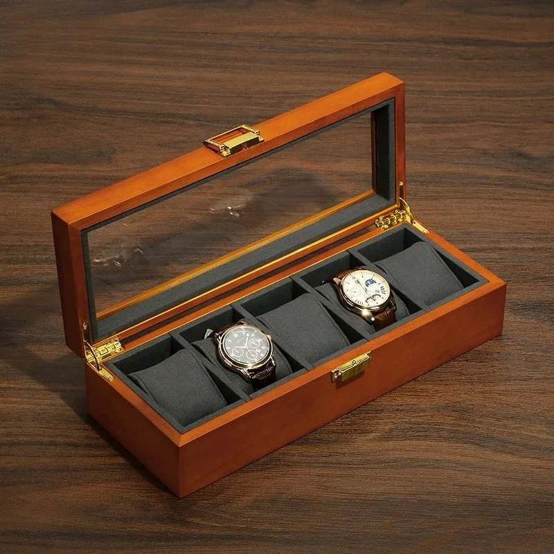 Watch box Five-digit solid wood with lid Watch storage Live Watch display box