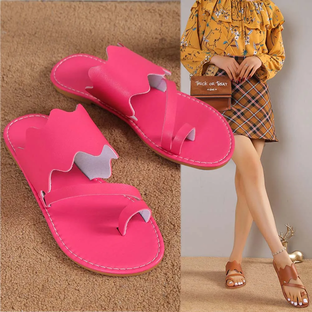 Round Head Flat Slippers With Wave-Strap Non-Slip Comfortable Beach Shoes For Beach Party