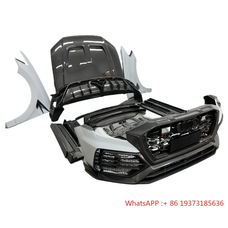 For Audi Q8 RSQ8 Body Kit RSQ8 Q8 Upgrade M Style Half-Carbon Fiber Front Bumper Rear Bumper Spoiler Hood Exhaust Pipe Fender