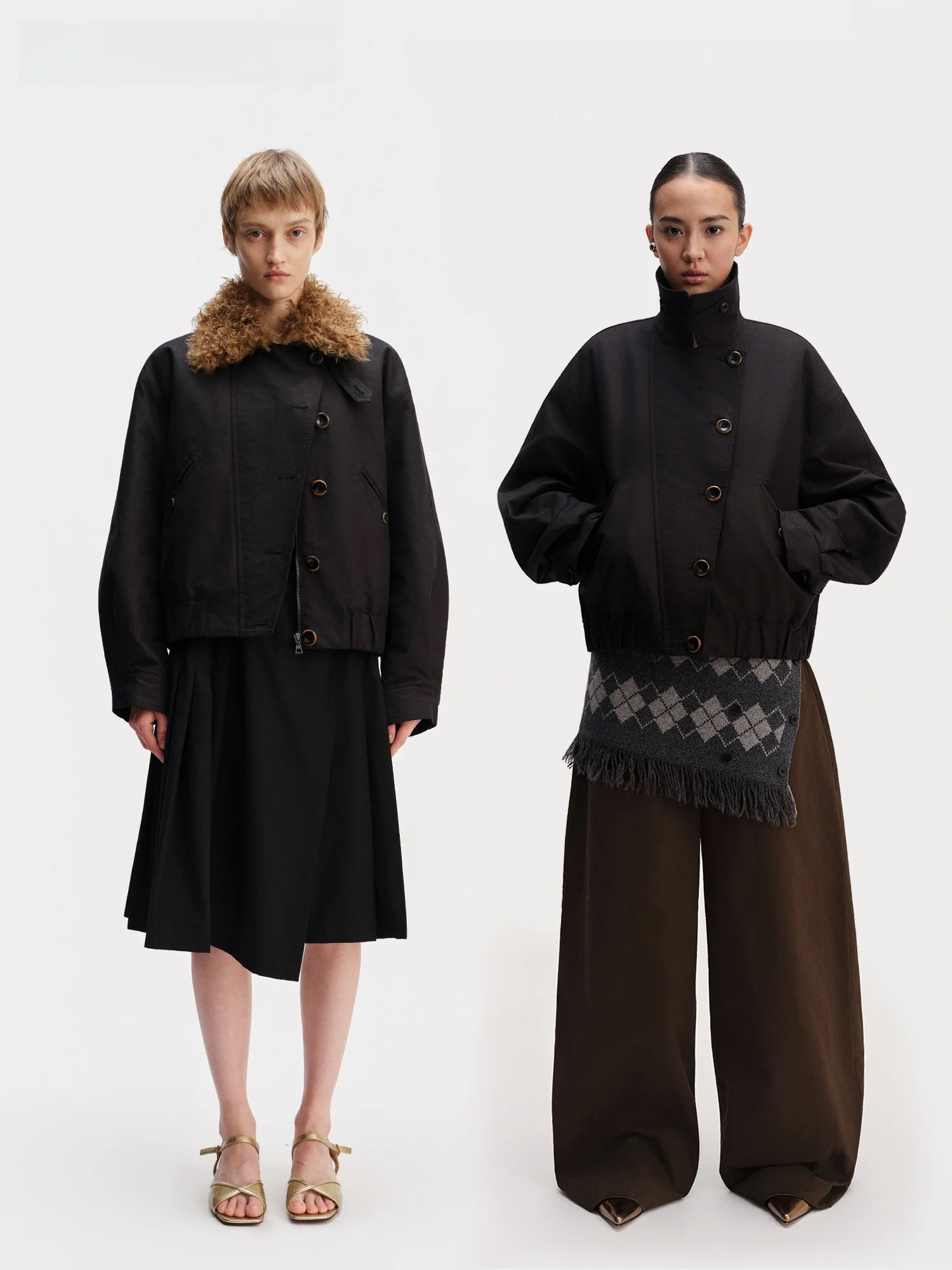 

Женское свободное хлопковое пальто Eccentric Poet с отстегивающимся меховым воротником, на пуговицах и асимметричной молнии