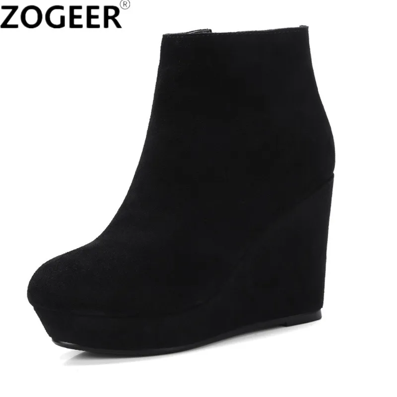 Suede Leather Wedges Ankle Boots Women 2024 Autumn Winter Shoes Platform Fashion Women's Short Boot Black Heels Fur Shoes Female