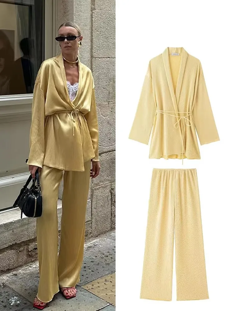 

Fashion Casual Shirt Top Women Loose Texture Lace Up V-Neck Tops 2025 New Summer Spring Office Lady Elegant Chic Solid Shirts