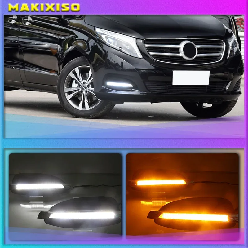 2PCS For Mercedes Benz V-Class Vito V250 V260 2016 - 2018 Dynamic Yellow Turn Signal 12V Car DRL Lamp LED Daytime Running Light