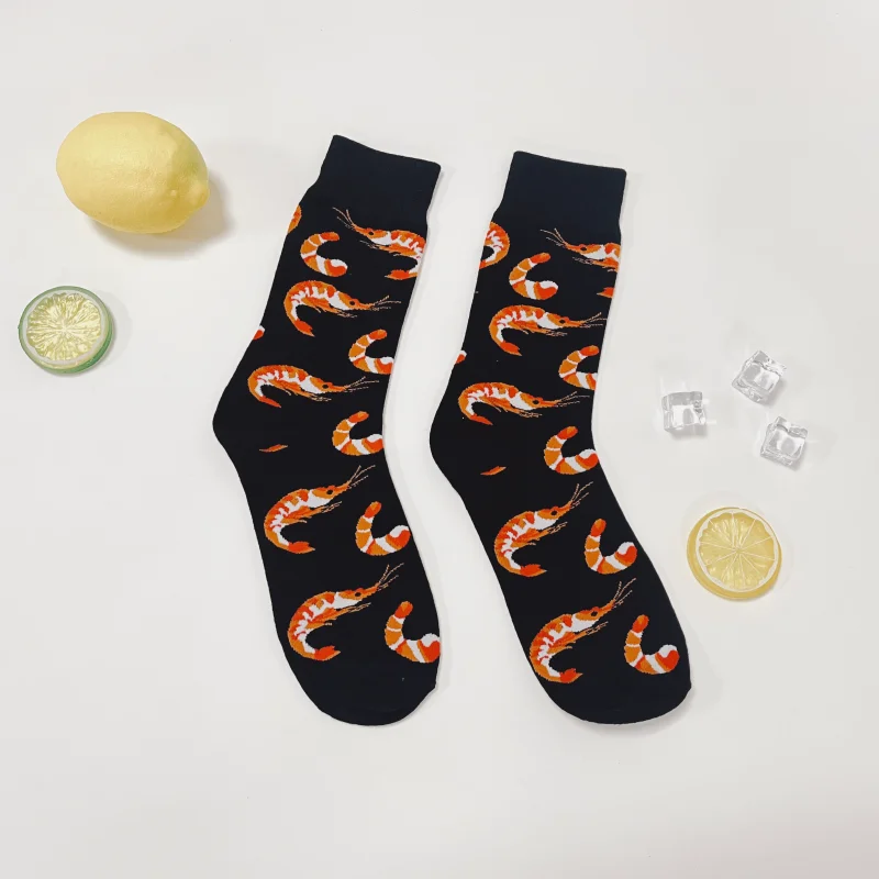 1 Pair Creative Shrimp Pattern，Casual Comfy Soft Mid-calf Men's Socks For Daily