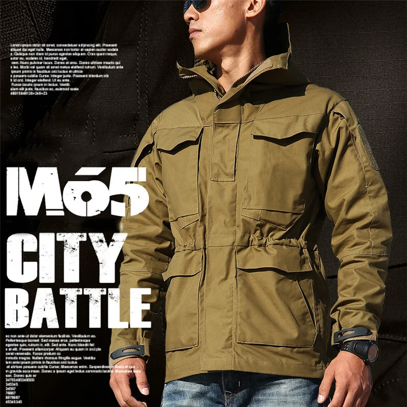 M65 Tactical Waterproof Windbreaker Hiking Camping Jackets Outdoor Hoodie Sports Coat Men High Quality Multi-pocket