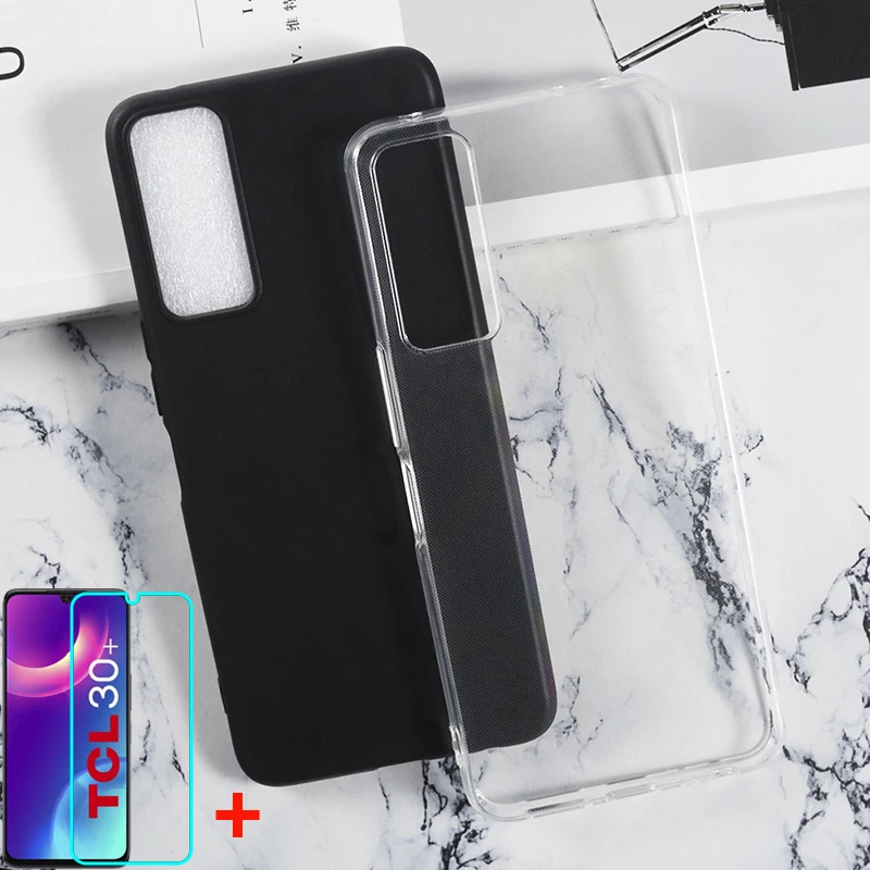 2in1 Tempered Glass For TCL 30+ 5G 305 306 303 30 SE 30E Case Silicone Cover for TCL 30 XE 30V 30 V TPU Phone Shell Funda Coque