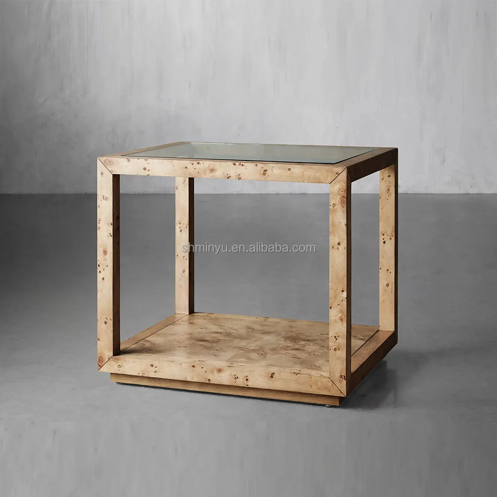 

Luxury Modern Round End Table With Tempered Glass Countertop Wood Bedside Table for Living Room Sofa for Home Use