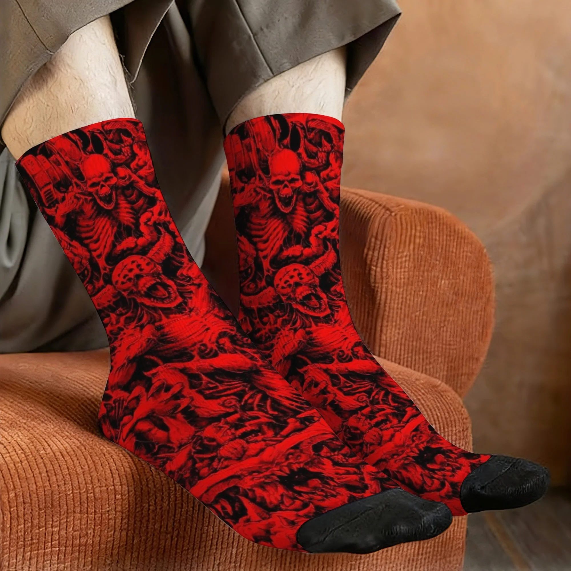 Hell Skull Socks Non-slip Elastic Breathable Men's Socks Travel Leisure Music Festival Crazy Rock Harajuku Hip Hop Grunge Socks