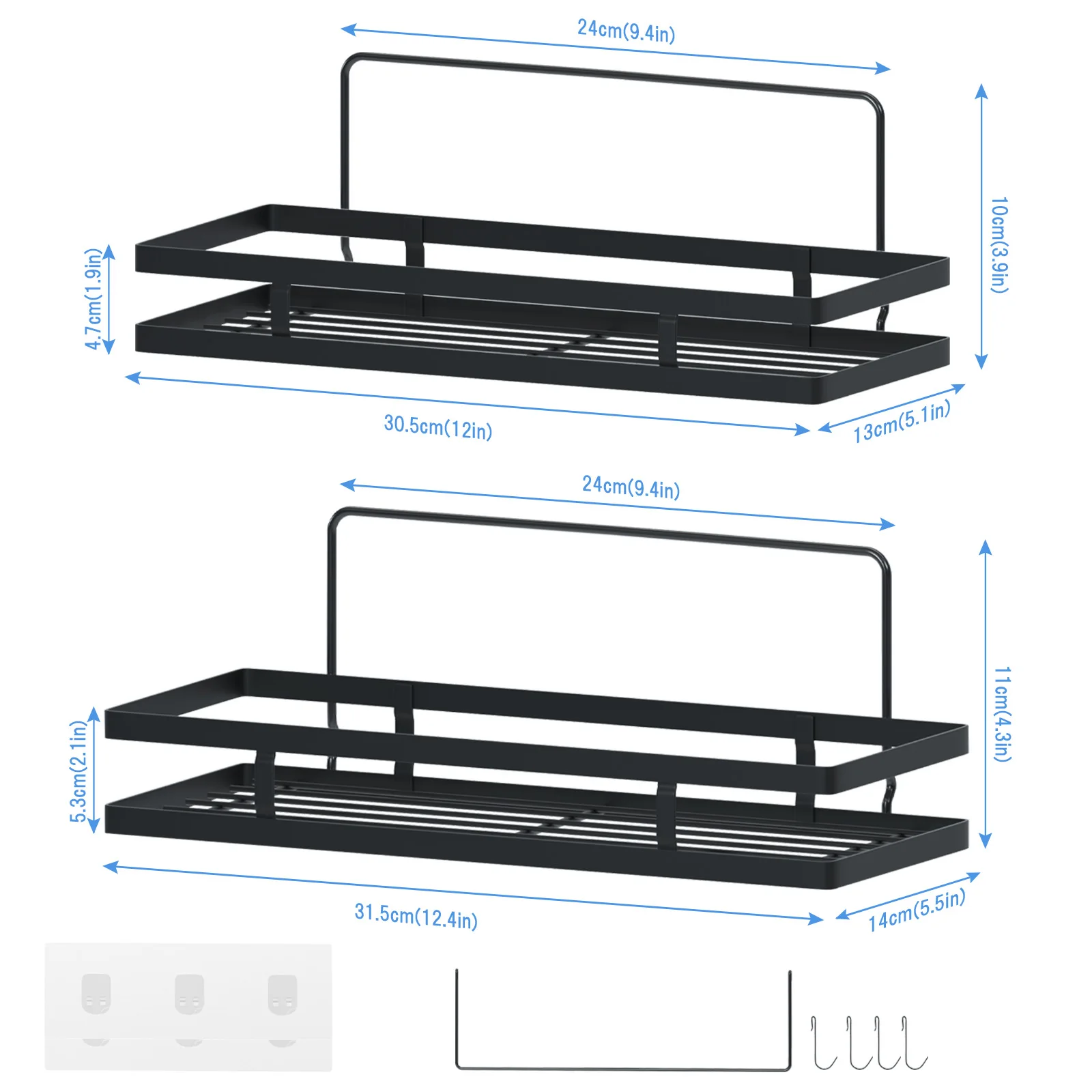 2PCS Bathroom Shelf 2-tier Towel Rack with Small Hook Storage Rack Holds up to 15KG No Drill Shelf for Bathroom/Washroom/Kitchen