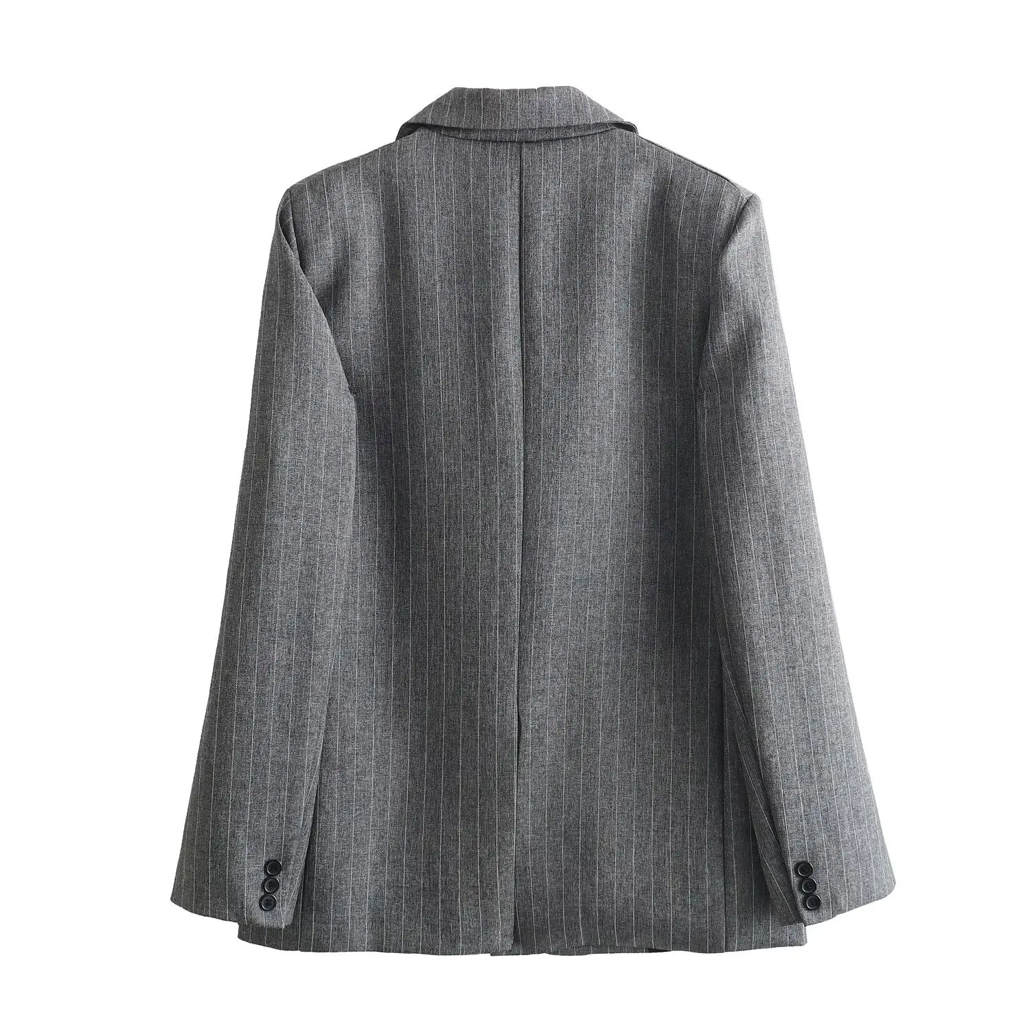 2026 Women Fashion With Pockets Striped Single Breasted Blazer Vintage Notched Neck Long Sleeves Female Chic Lady Outfits