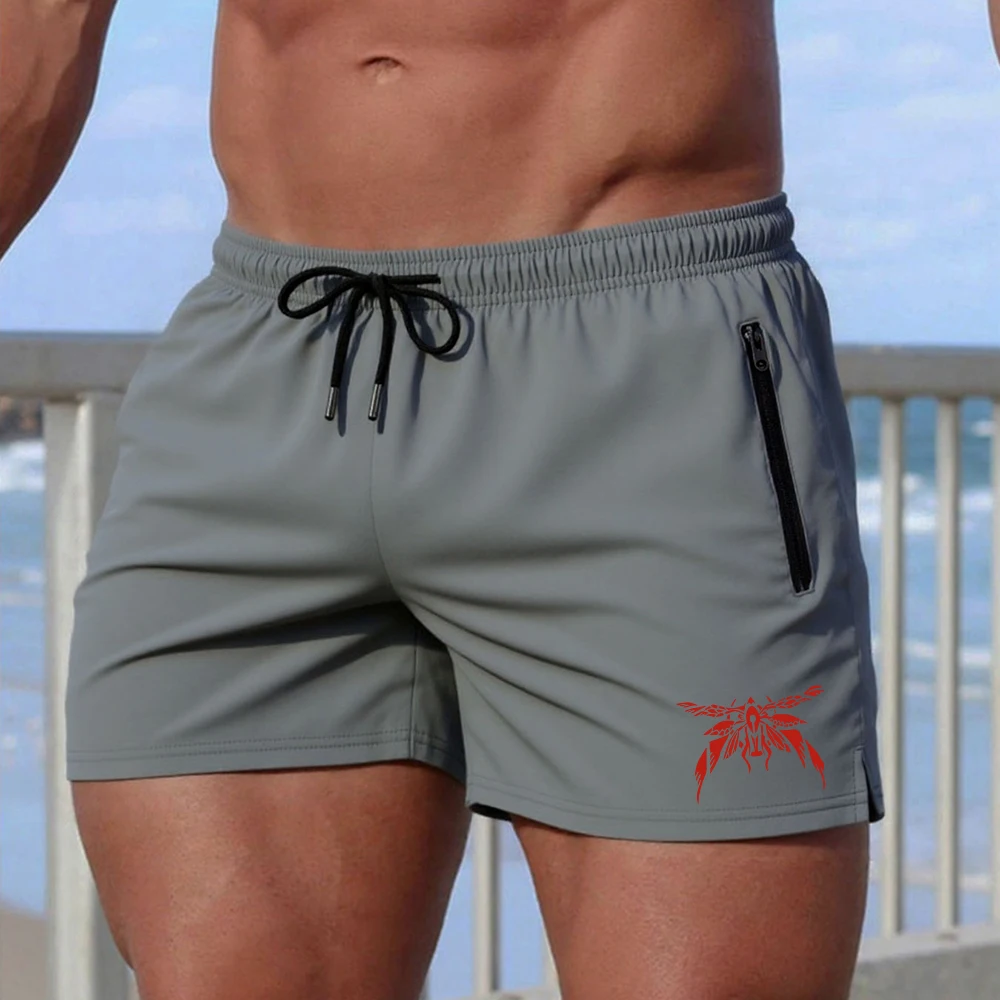 Men's Red Insect Print Running Shorts Quick Drying And Breathable With Mesh Lining And Zippered Pockets Beach Shorts Swim Trunks