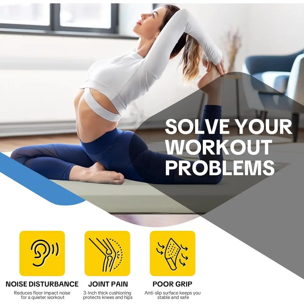 سجادة يوجا سميكة من جلد البولي يوريثان مقاس 68 × 24، 3 رغوة عالية الكثافة للياقة البدنية والبيلاتيس والتمدد