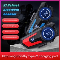 2 Pcs X7 Motorcycle Helmet Bluetooth Headset BT5.0 Outdoor Waterproof 800MA Riding Wireless Call Anti-Jamming Headset