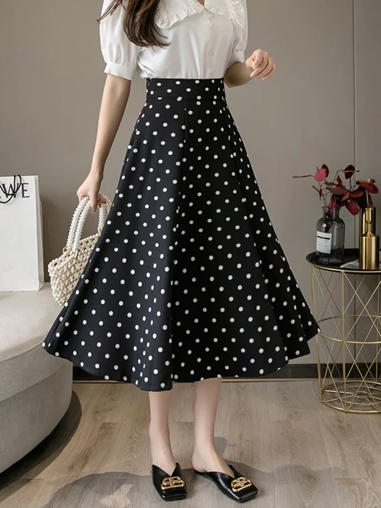 Casual Streetwear Loose Long Maxi Skirts For Women Vacation Style Polka Dot Beach Skirt Big Swing Umbrella A-Line Jupe Femme