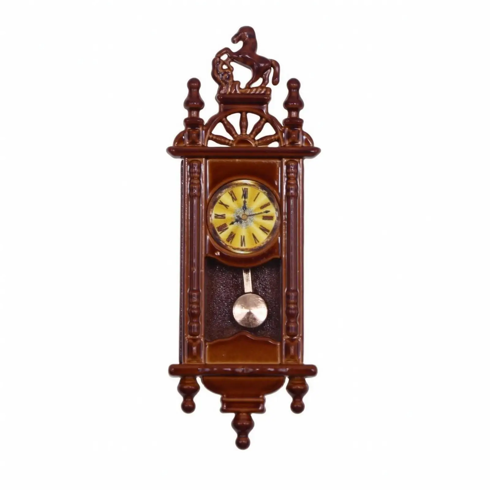 Antique Miniature Wall Clock Metal Dollhouse Prop Old World Pendulum Design for 1 12 Scale Doll House Furniture Decor
