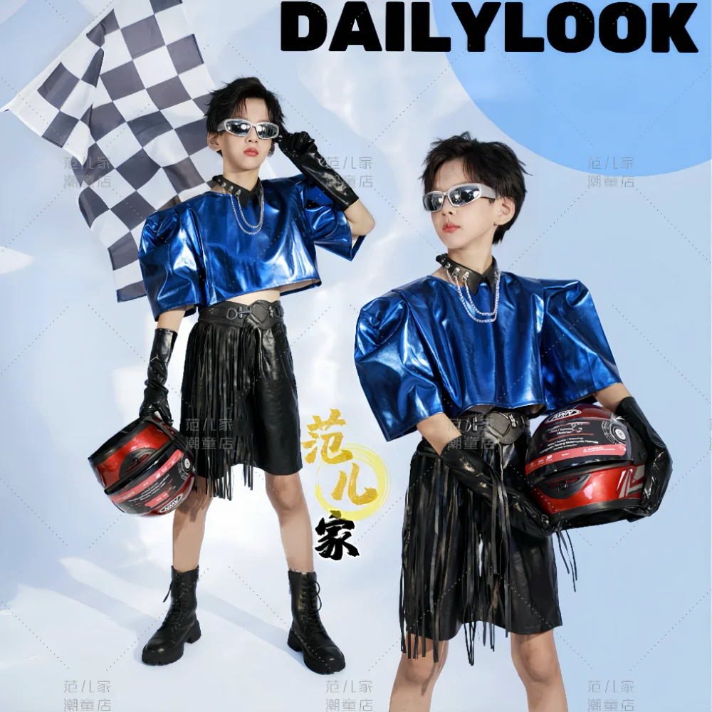 

Boys Hip Hop Street Dance Party Dress For Kids Boy Runway Wear Blue Jazz Dance Performance Suit Stage Show Dancewear