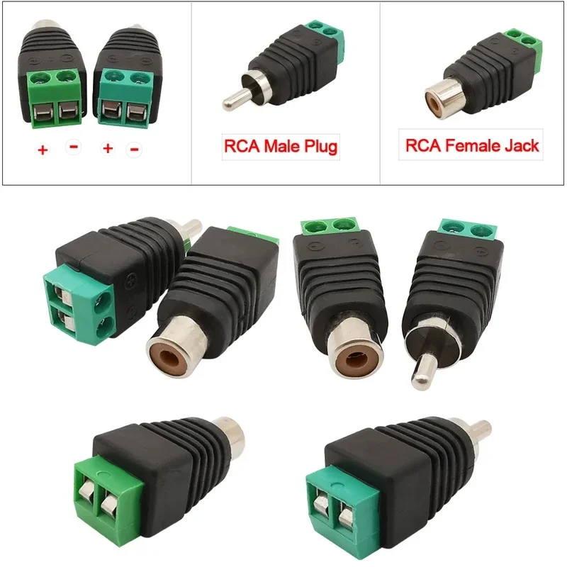 2/5/10Pcs RCA Male Plug / Female Jack To Screw Terminal Block Connector Solderless Connector Audio Video Speaker CCTV Adapter