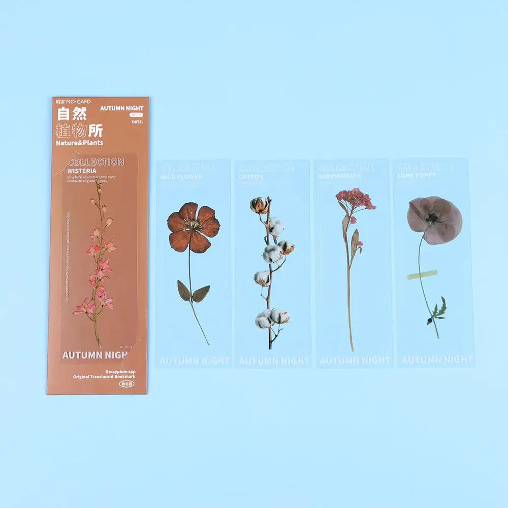 5Pcs/Set Nature Plants Flower Bookmarks Card Translucent Flower Book Note Marker Page Holder PET Reading Bookmarks Stationery