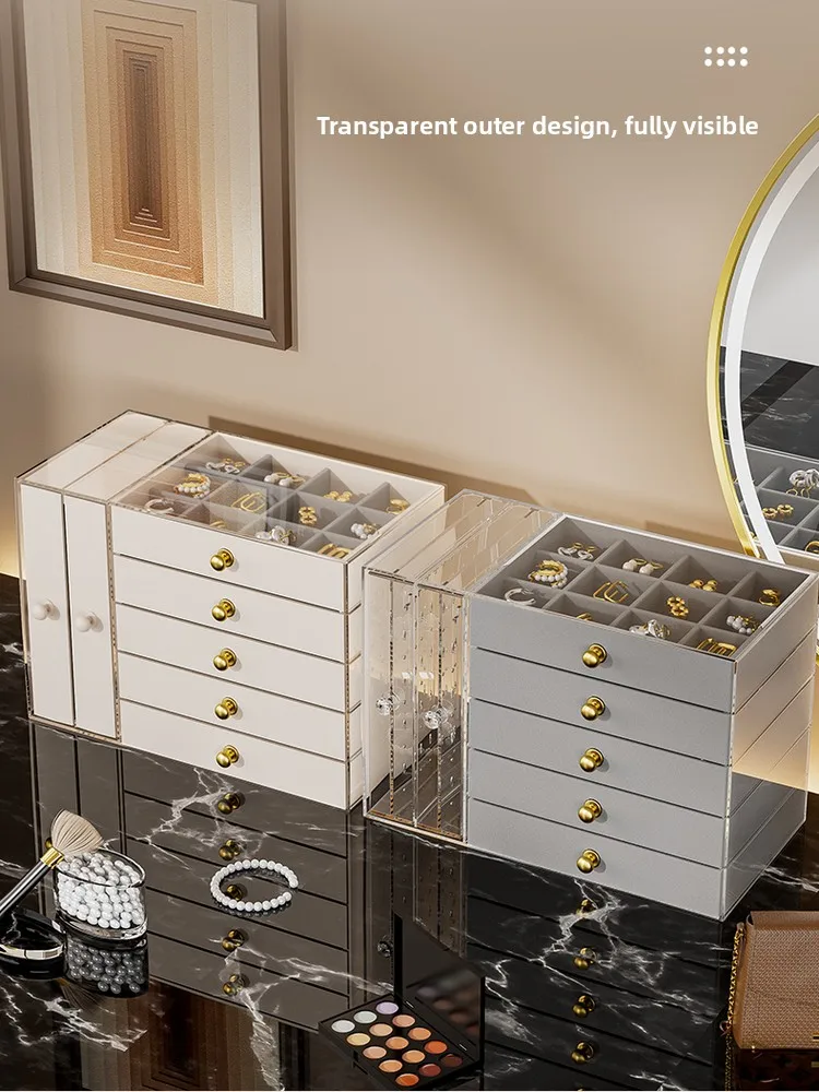 Transparent Drawer Style Velvet Jewelry Storage Box Earring Necklace Multi-layer Jewelry Storage Case Fashionable Accessory O...